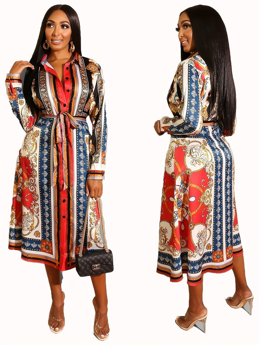 Marigold | Women's Mid-Calf Long Sleeve Shirt Dress