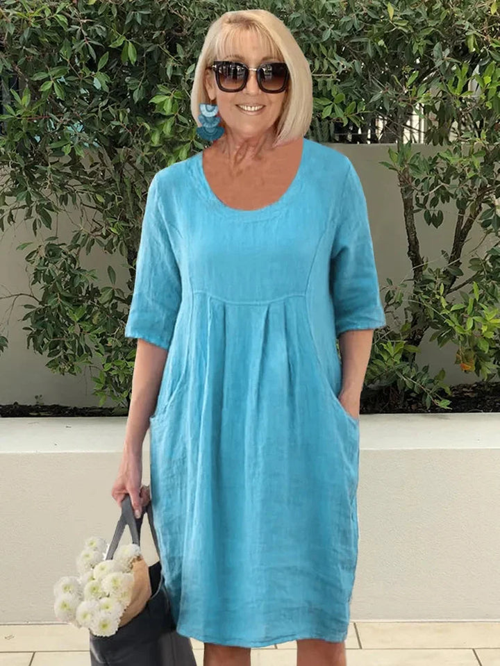 Lisa | Women's Round Neck Midi Summer Dress With Pockets