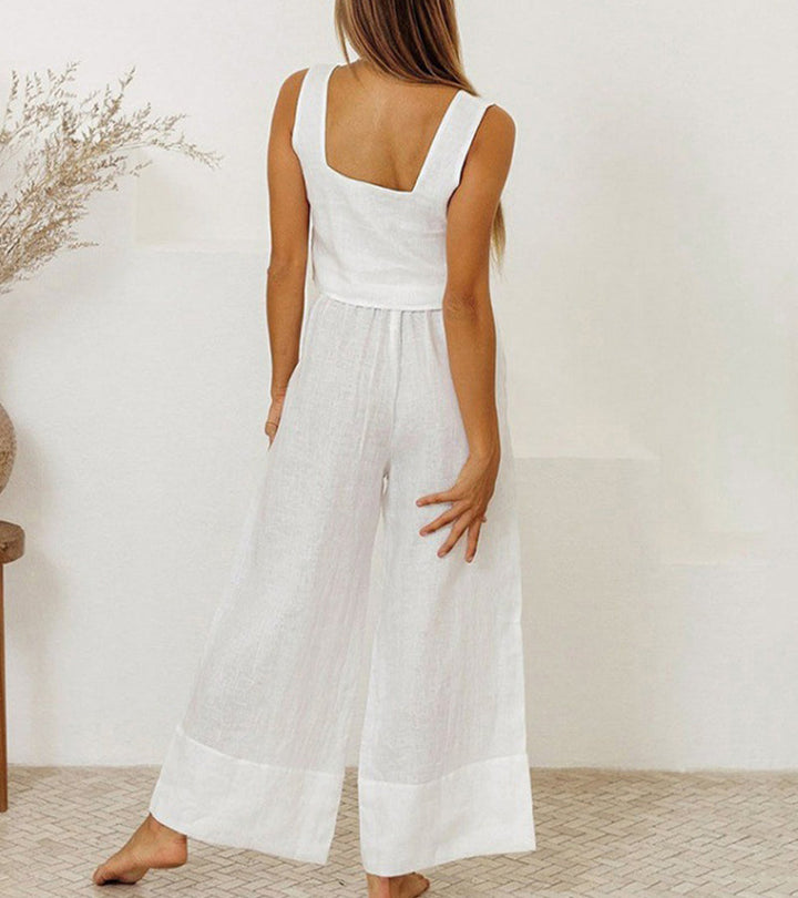Milena | Women's Square Neck Minimalist Top and Wide-Leg Pants Set