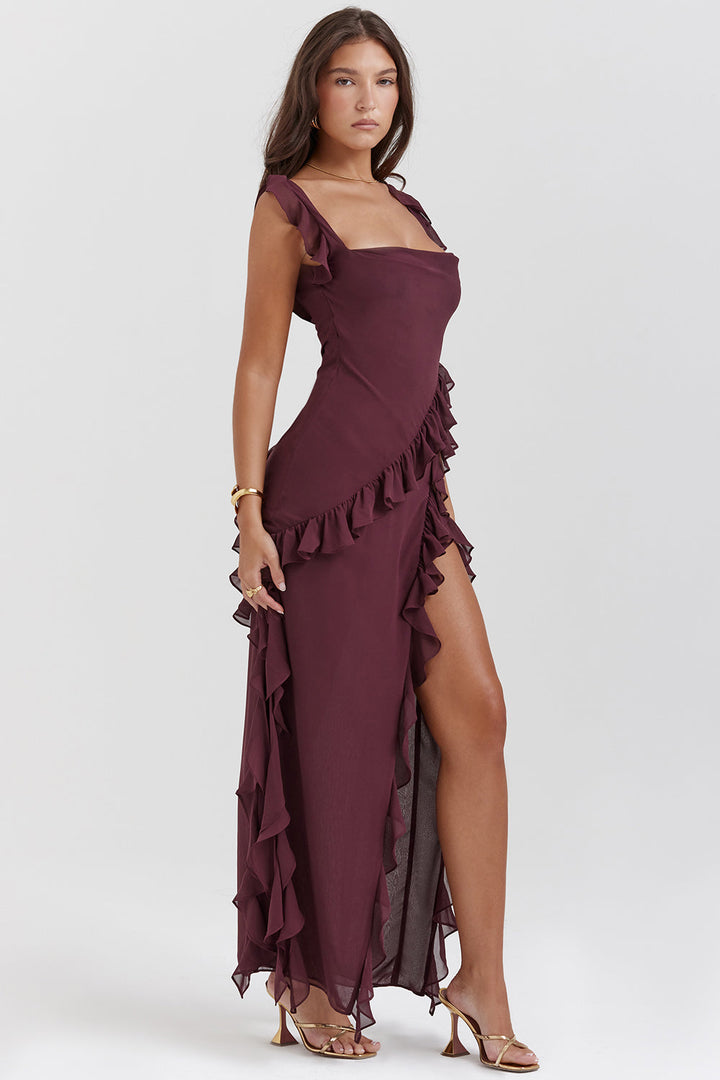 Laurine | Women's Cowl Neck Elegant Maxi Dress with Side Slit