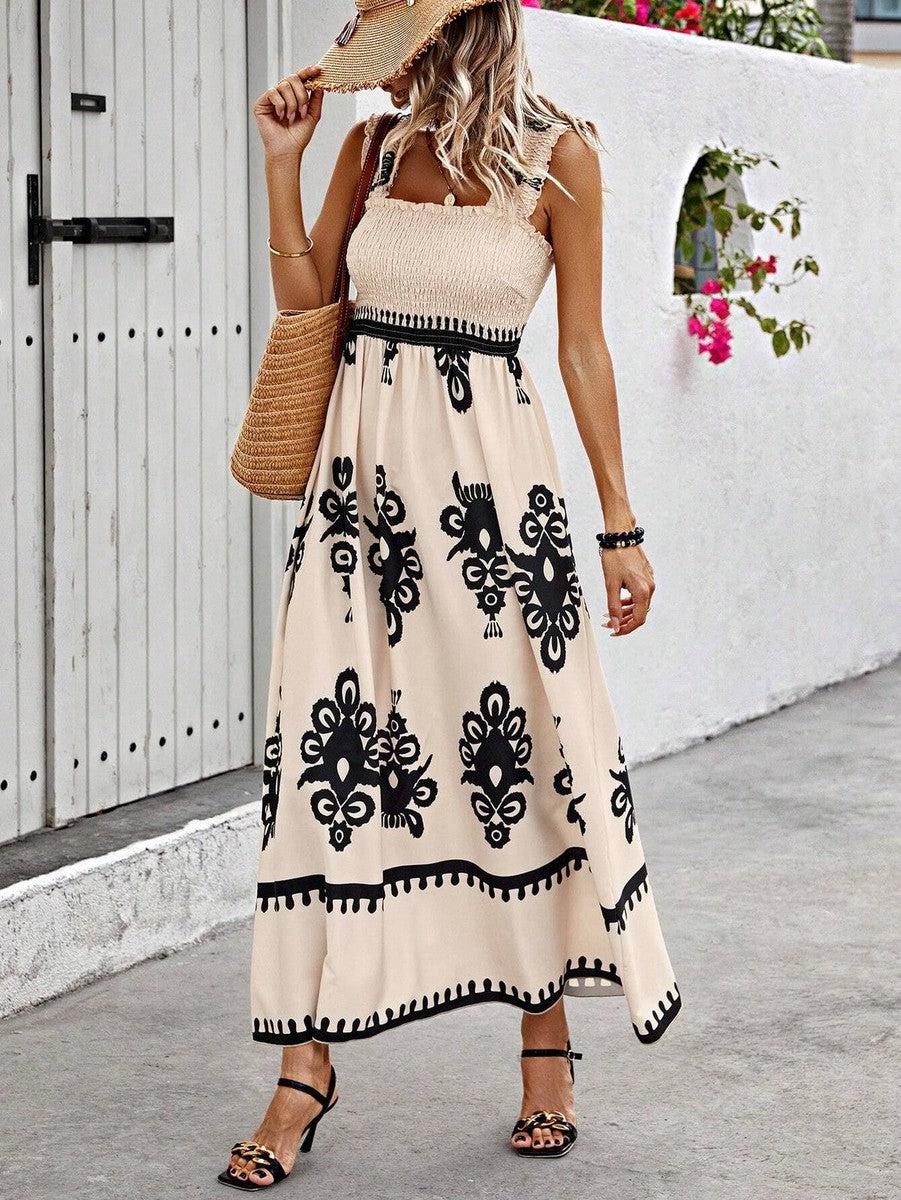 Valentina | Women's Mini Chic Square Neck Sleeveless Printed Beach Dress