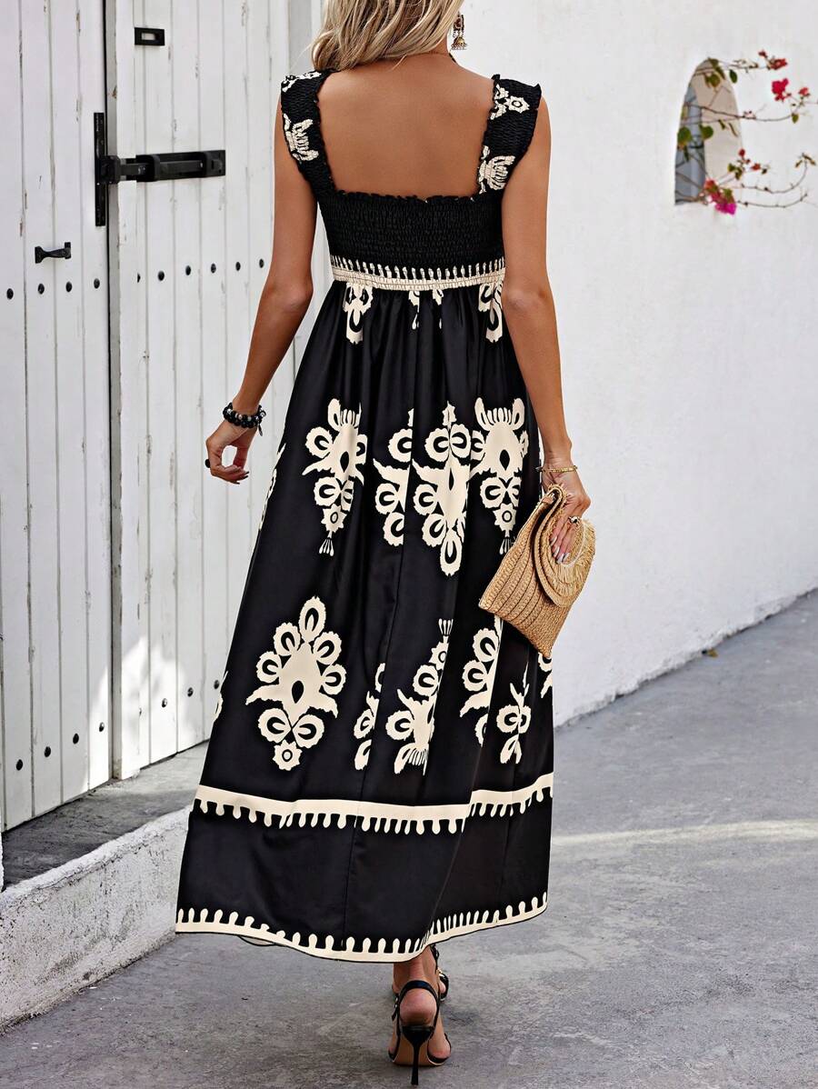 Valentina | Women's Mini Chic Square Neck Sleeveless Printed Beach Dress