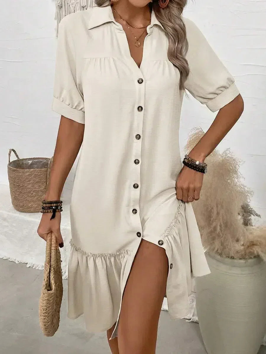 Mollie | Women's V-Neck Mini Ruffle Dress with Buttons