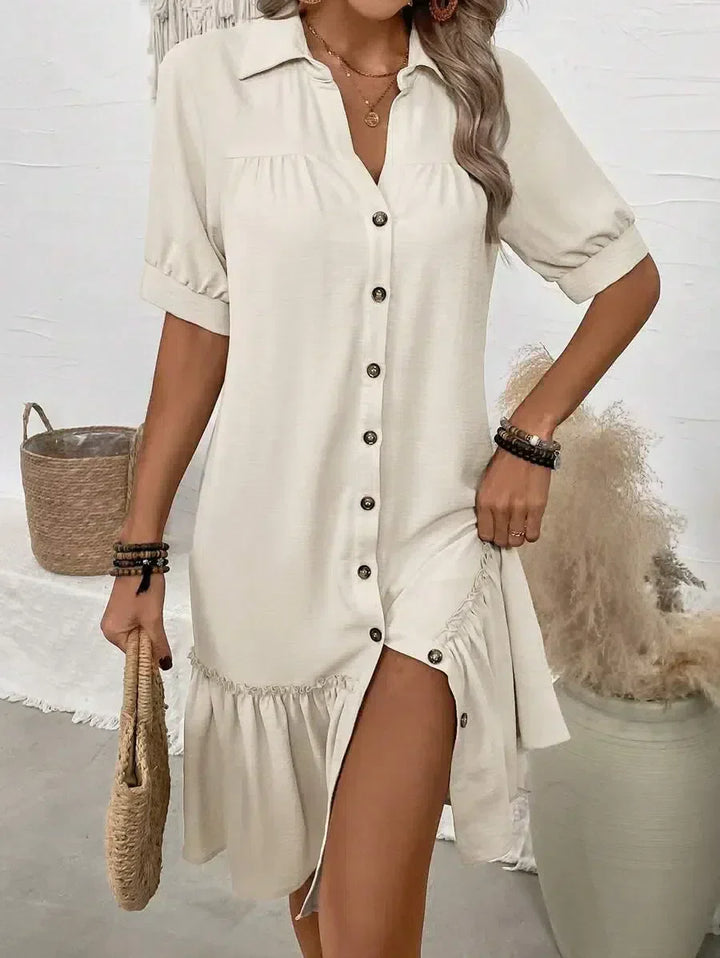 Mollie | Women's V-Neck Mini Ruffle Dress with Buttons