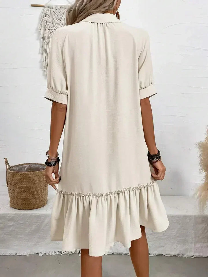 Mollie | Women's V-Neck Mini Ruffle Dress with Buttons