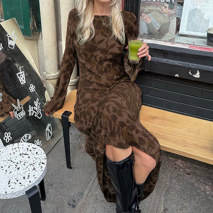 Women's Round Neck Long Sleeve Floral Maxi Dress