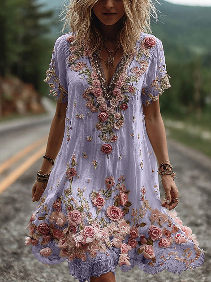 Ruby – Embroidered V-Neck Dress