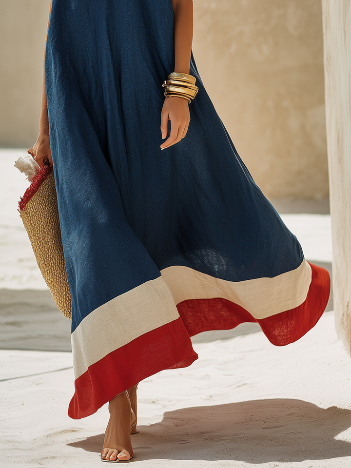 Women's Maxi Dress with V-Neck and Short Sleeves