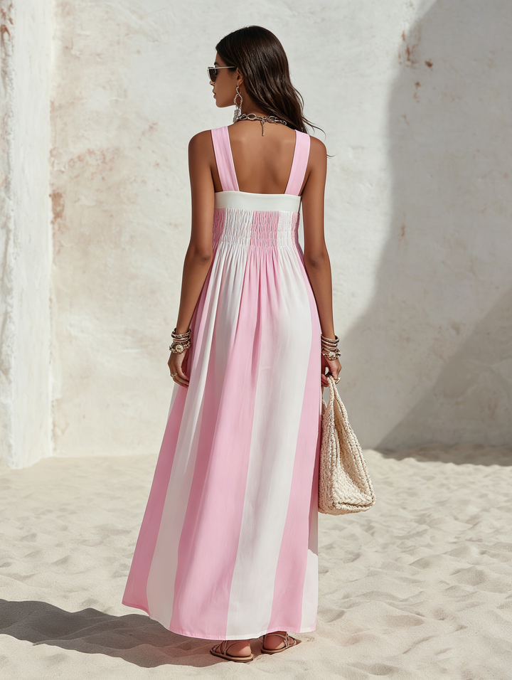 Women's Sleeveless Square Neck Striped Maxi Dress