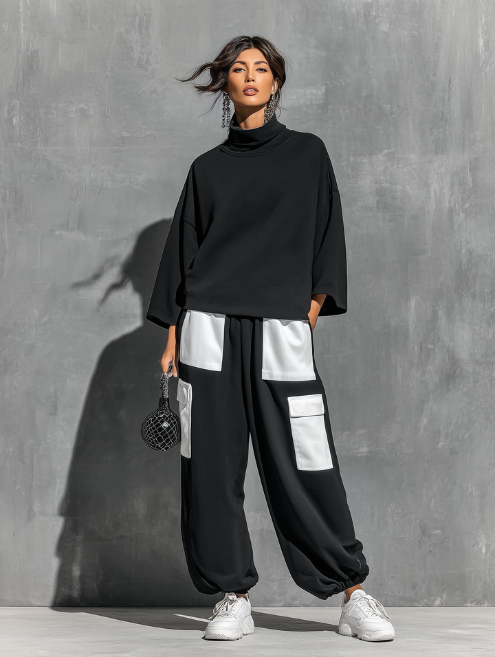 Women's Sweatshirt & Jogger Cargo Pants Set with Pockets