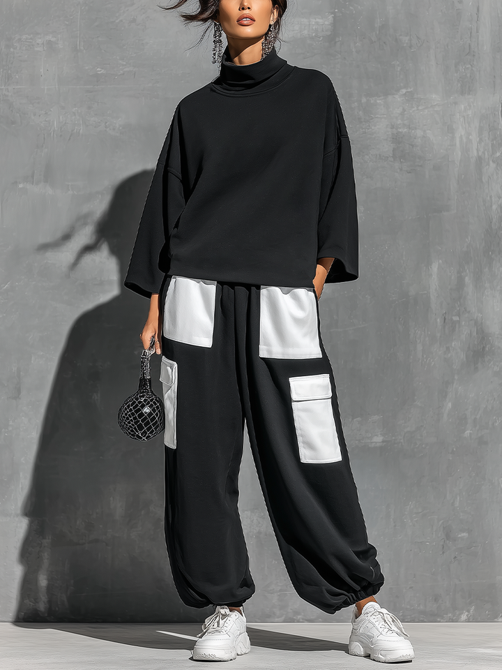 Women's Sweatshirt & Jogger Cargo Pants Set with Pockets