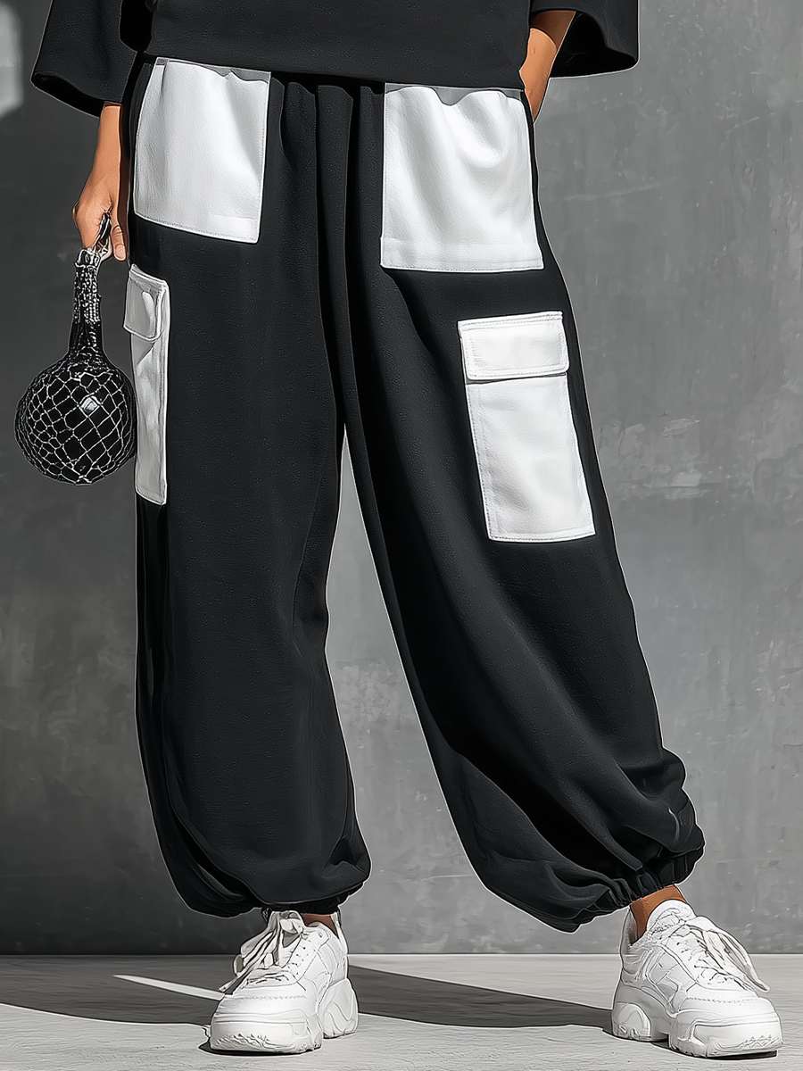 Women's Sweatshirt & Jogger Cargo Pants Set with Pockets