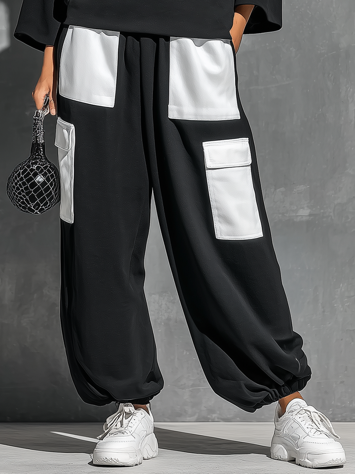 Women's Sweatshirt & Jogger Cargo Pants Set with Pockets