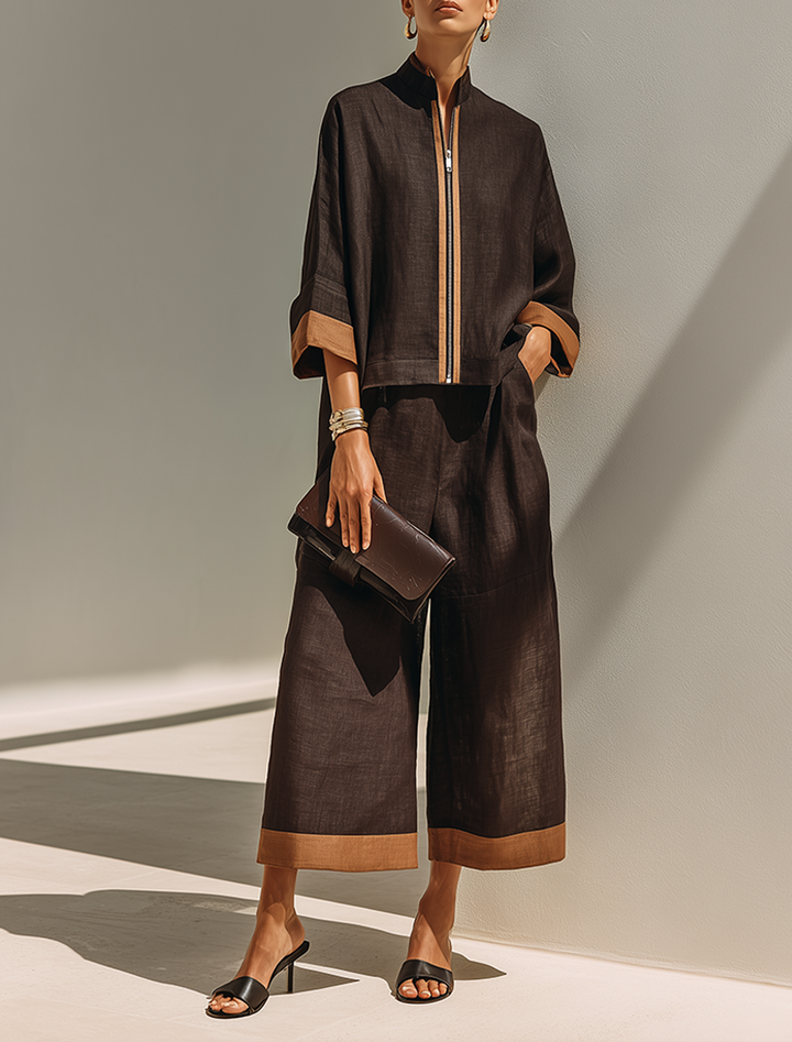 Women's Top & Cropped Wide-Leg Pants Set