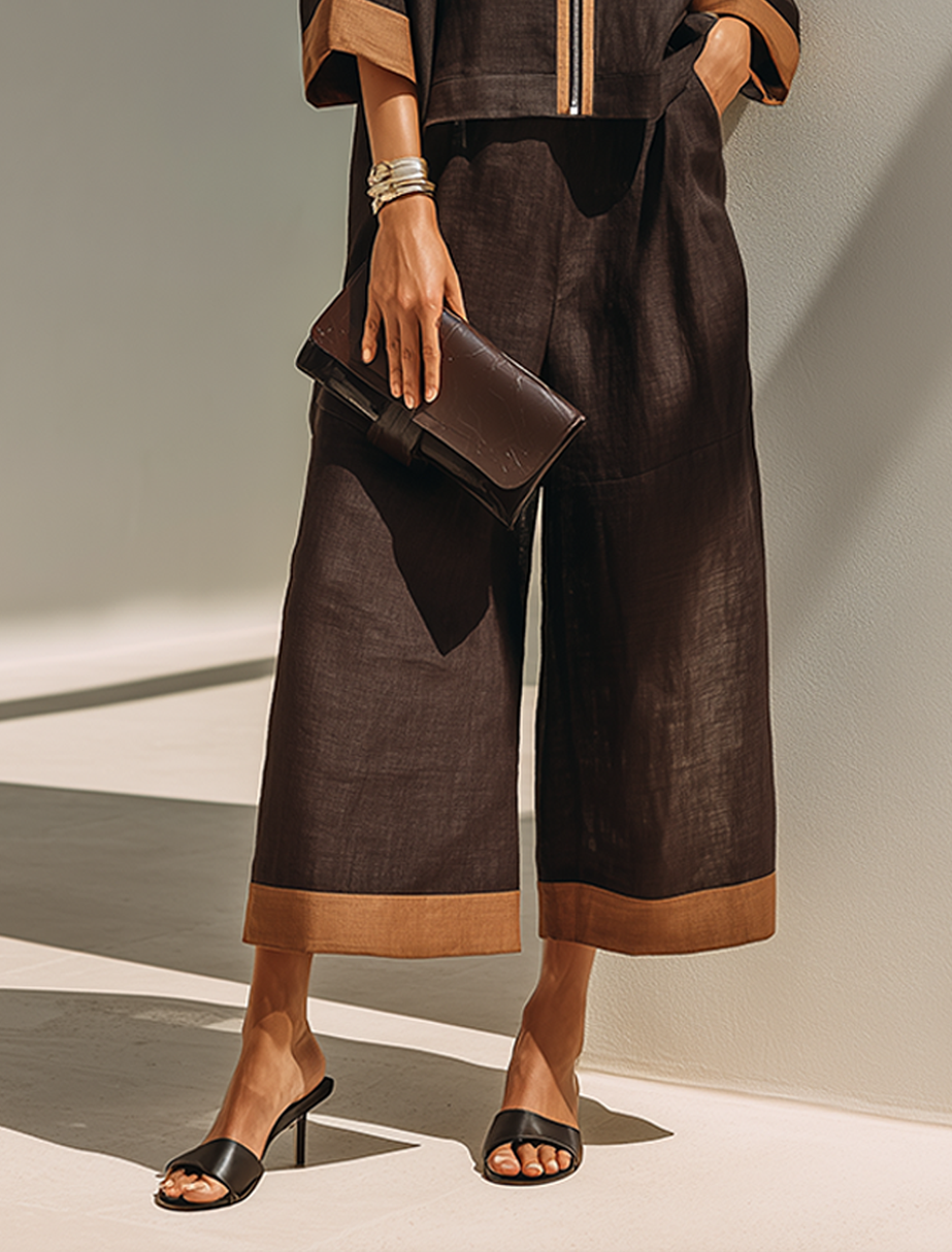 Women's Top & Cropped Wide-Leg Pants Set