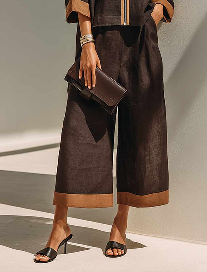 Women's Top & Cropped Wide-Leg Pants Set