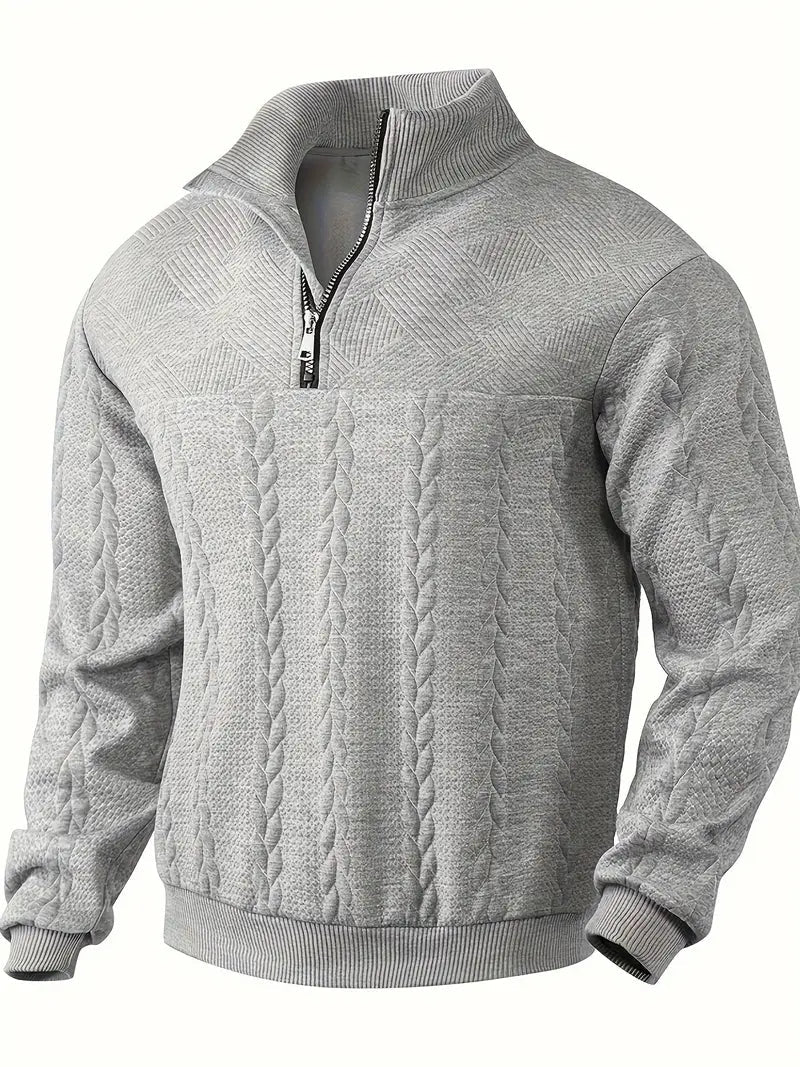 Brit & Boho™️ | Casual Jacquard Quarter-Zip Sweater