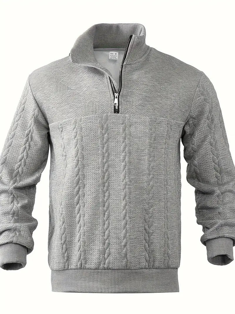 Brit & Boho™️ | Casual Jacquard Quarter-Zip Sweater