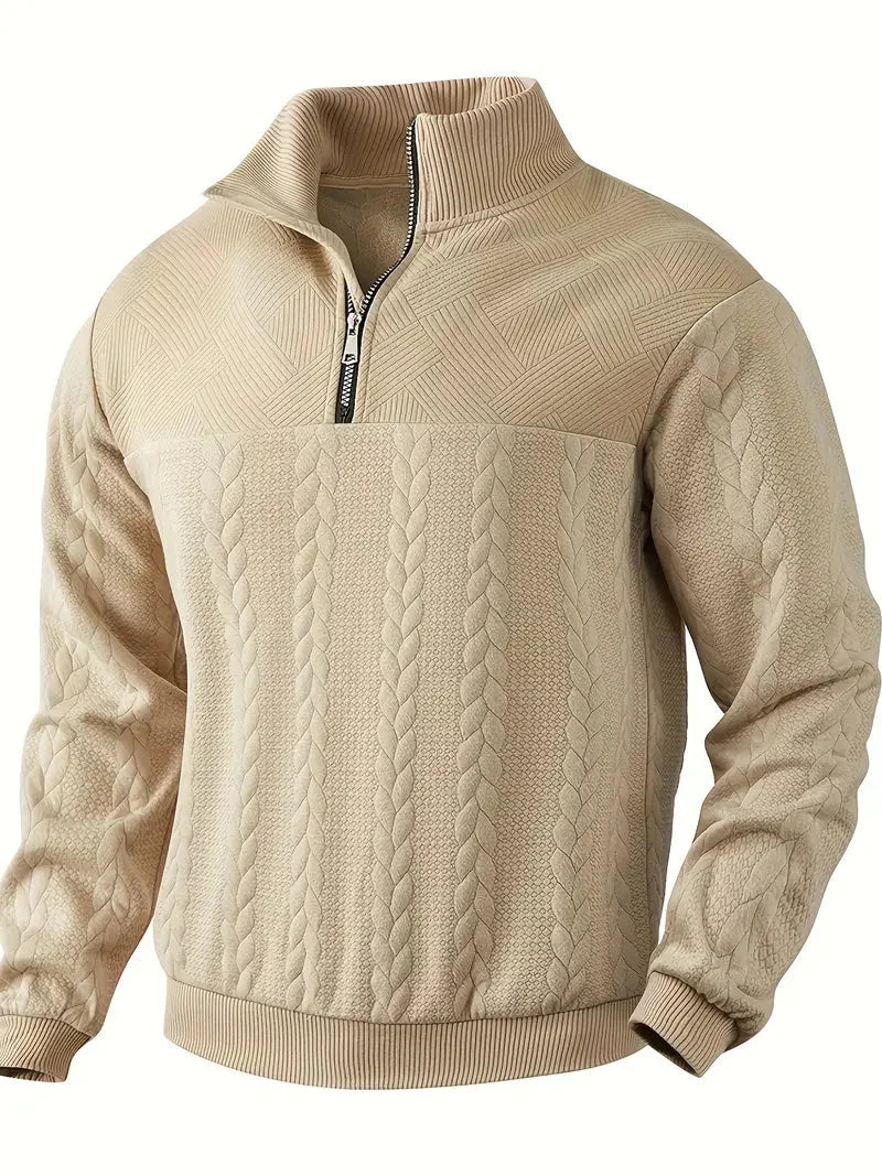 Brit & Boho™️ | Casual Jacquard Quarter-Zip Sweater