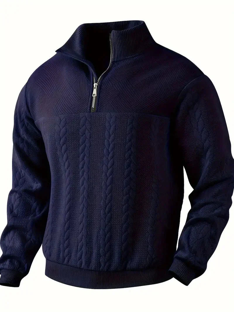 Brit & Boho™️ | Casual Jacquard Quarter-Zip Sweater