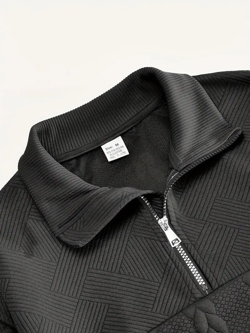 Brit & Boho™️ | Casual Jacquard Quarter-Zip Sweater