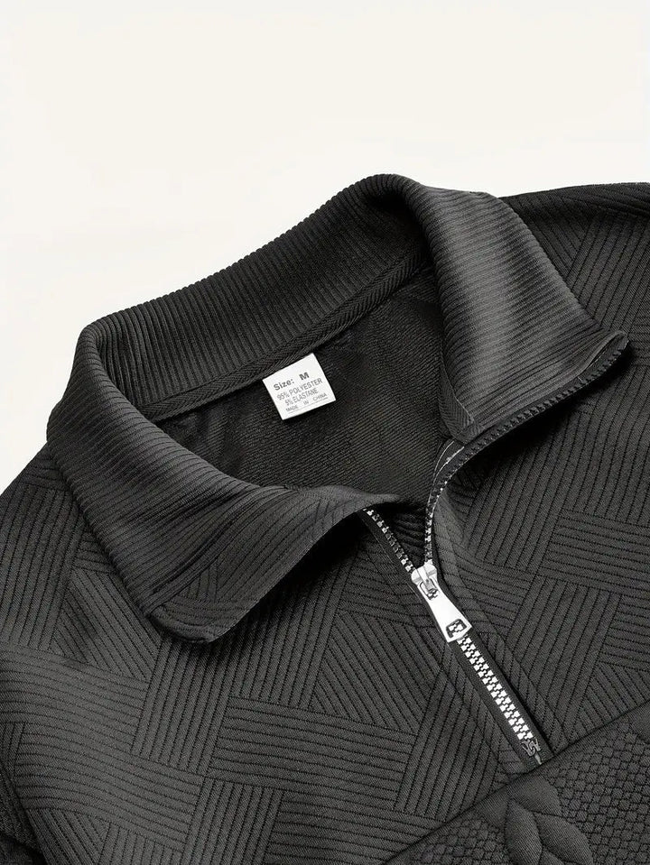 Brit & Boho™️ | Casual Jacquard Quarter-Zip Sweater