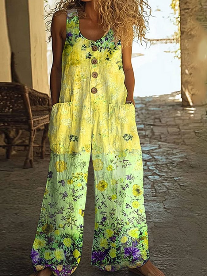 Hilary | Relaxed Chic Vintage Loose Floral Jumpsuit with Pockets