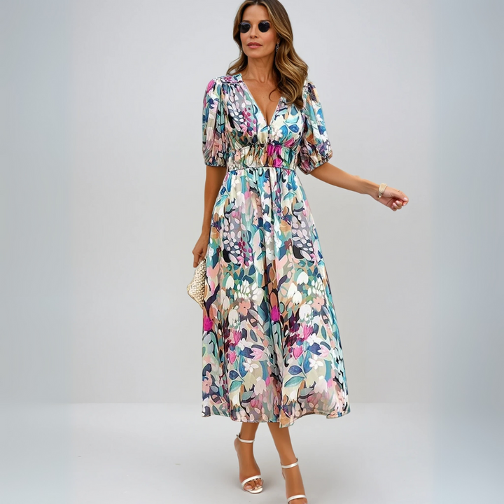 Flore | Women's Sleeveless Mini Elegant Dress with Floral Pattern
