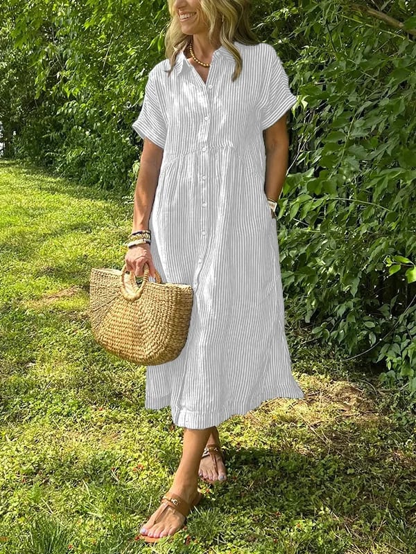 Gwen | Women's Striped Shirt Dress with Pockets