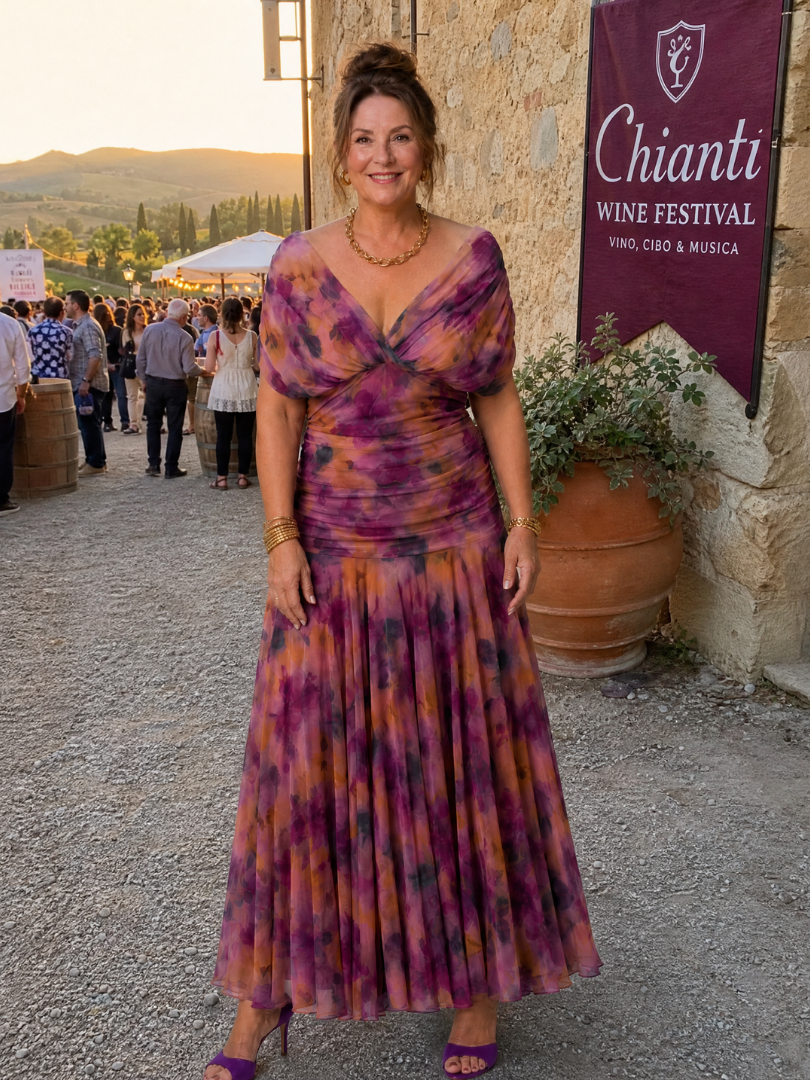 Calen | Elegant Off-Shoulder Midi Dress with Flowing Design