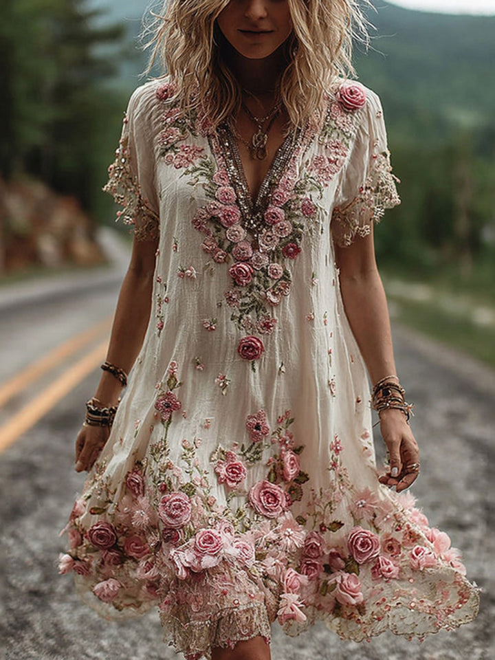 Ruby – Embroidered V-Neck Dress