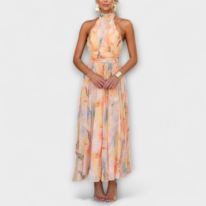 Dana | Women's Halter Neck Watercolor Halter Maxi Dress