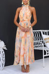 Aurora™ - Elegant Halter Neck Watercolor Print Maxi Dress