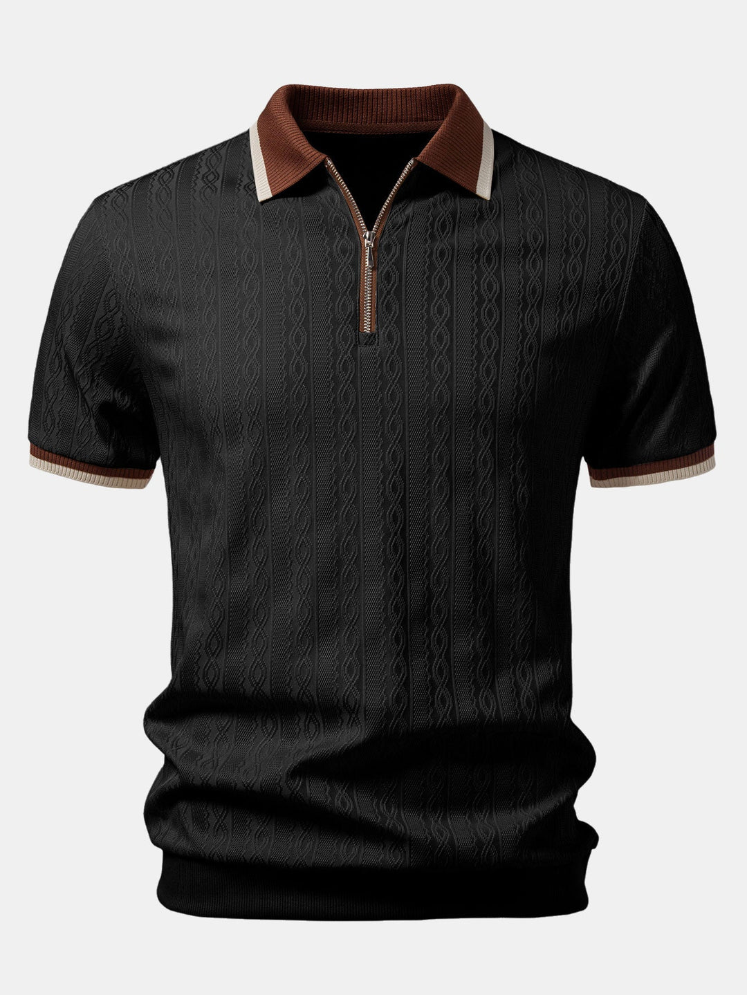 Men's Short Sleeve Zip Polo & Elastic-Waist Straight-Leg Pants Set