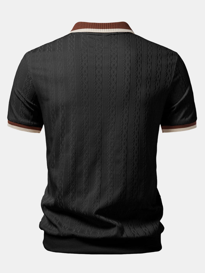 Men's Short Sleeve Zip Polo & Elastic-Waist Straight-Leg Pants Set