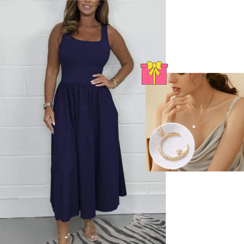 Stylish Sleeveless A-Line Dress with Square Neck Design