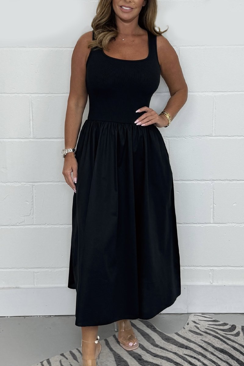 Stylish Sleeveless A-Line Dress with Square Neck Design