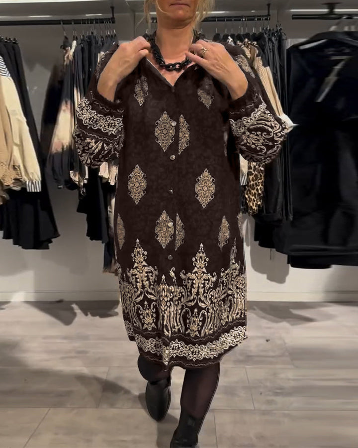 Ilse | Women's Long Sleeve Knee-Length Vintage-Inspired Dress with Button Placket and Buttons