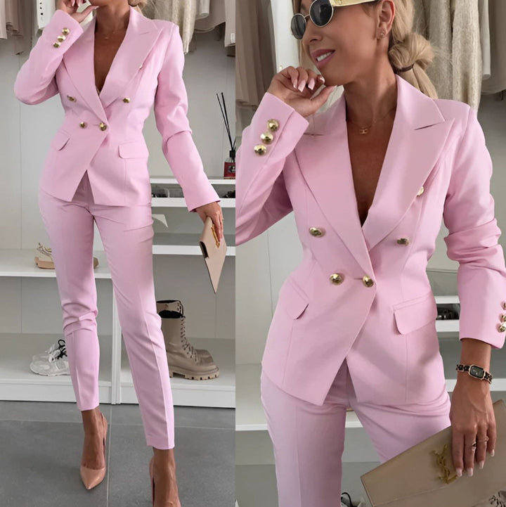 Lily | Women's Long Sleeve Double-Breasted Suit Set with Buttons