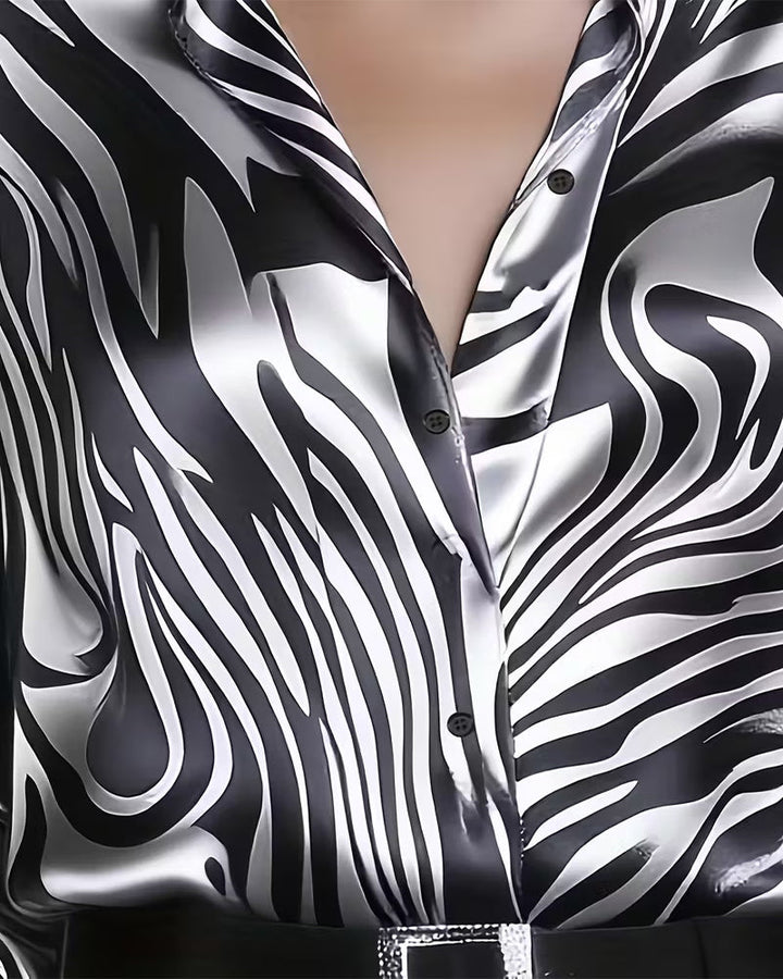 Women's Long Sleeve V-Neck Chic and Stylish Printed Blouse
