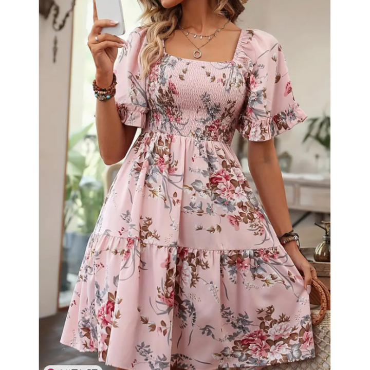 Isolde | Vintage Floral Flounce Sleeve Summer Dress