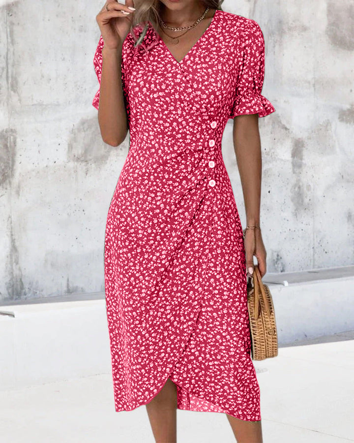 Ellaine | Women's V-Neck Mini Floral Tummy Covering Summer Dress
