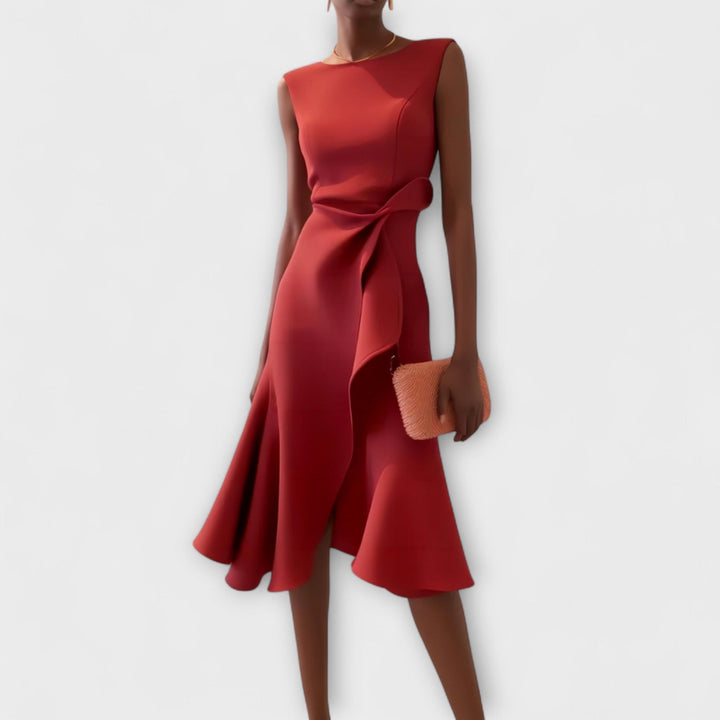 Juliette | Women's Sleeveless Elegant Draped Asymmetrical Midi Dress