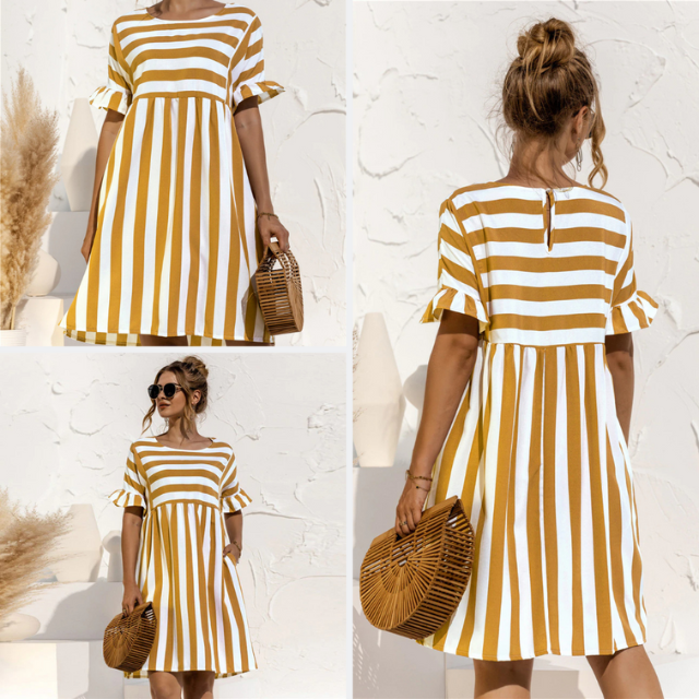 Levoire | Ruffled Short Striped Maternity Dress