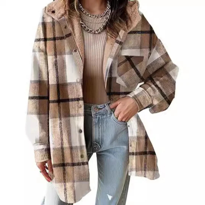 Tallulah™ - Relaxed Fit Hooded Jacket in Check Pattern