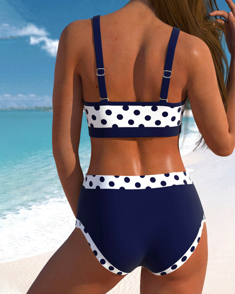 Hannah | Women's Patchwork bikini with high waist and polka dots