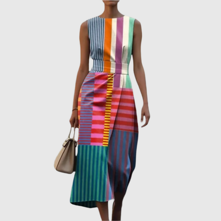 Celine | Women's Sleeveless Elegant Geometric Draped Dress