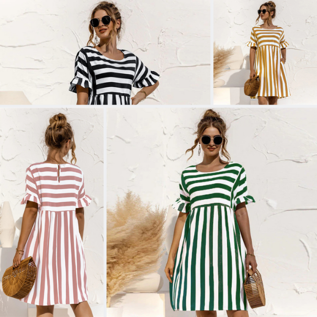 Levoire | Ruffled Short Striped Maternity Dress
