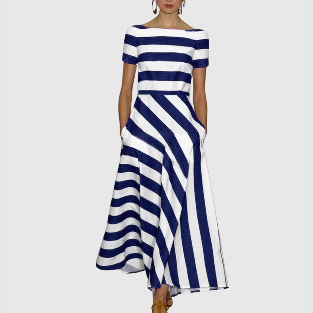 Madeline | Women's Off-the-Shoulder Vonda Striped Off-Shoulder Maxi Dress