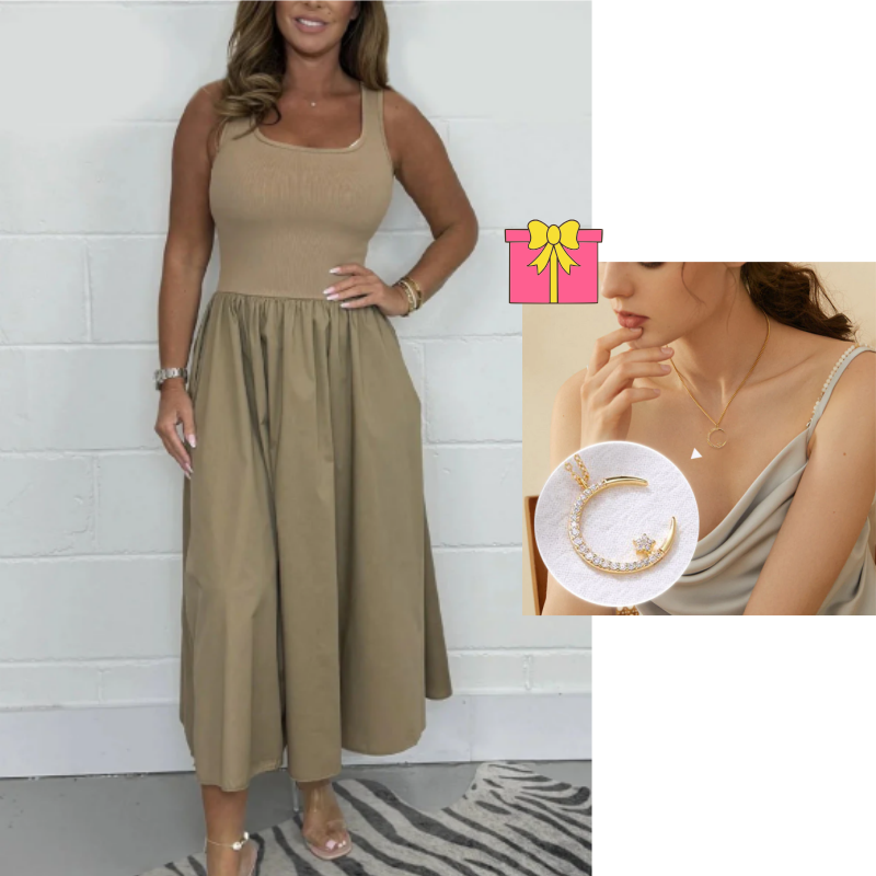 Stylish Sleeveless A-Line Dress with Square Neck Design